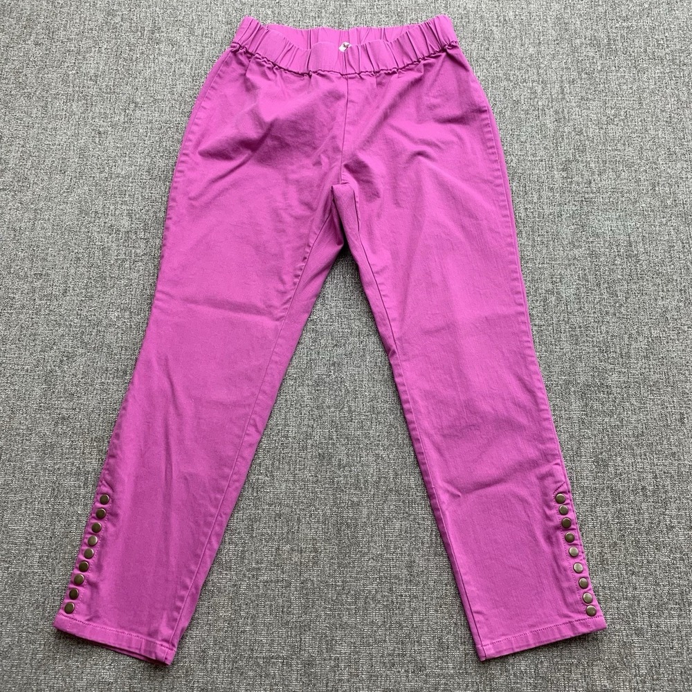 Soft‎ Surroundings Womens Pants PM Pink Ankle Leggings Pull On Brass Snap